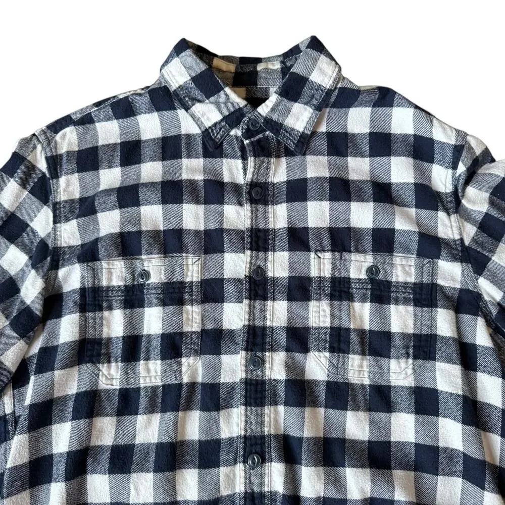 J.Crew Men's Navy & White Buffalo Check 100% Cotton‎ Flannel Shirt - Size Medium
